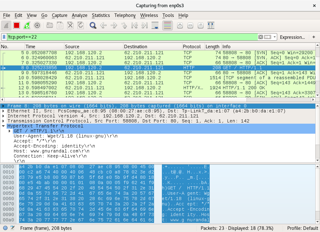 The wireshark network traffic analyzer