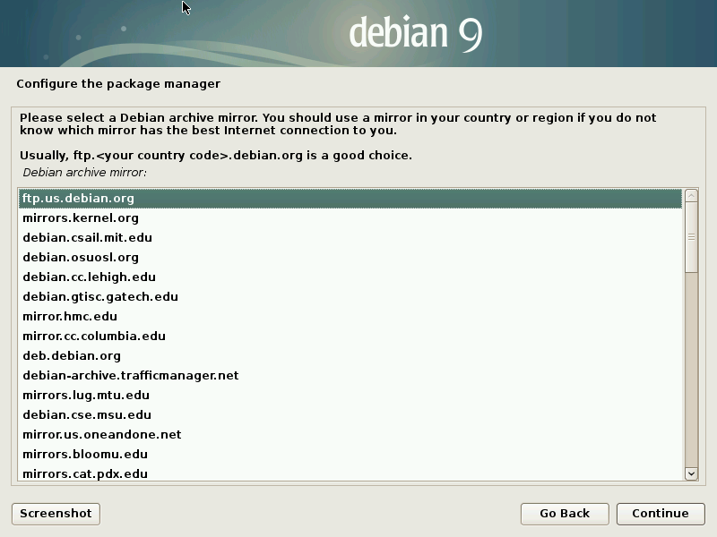 選擇 Debian 鏡射站